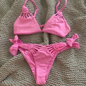 Frankie’s Bikinis Pink Crochet Set